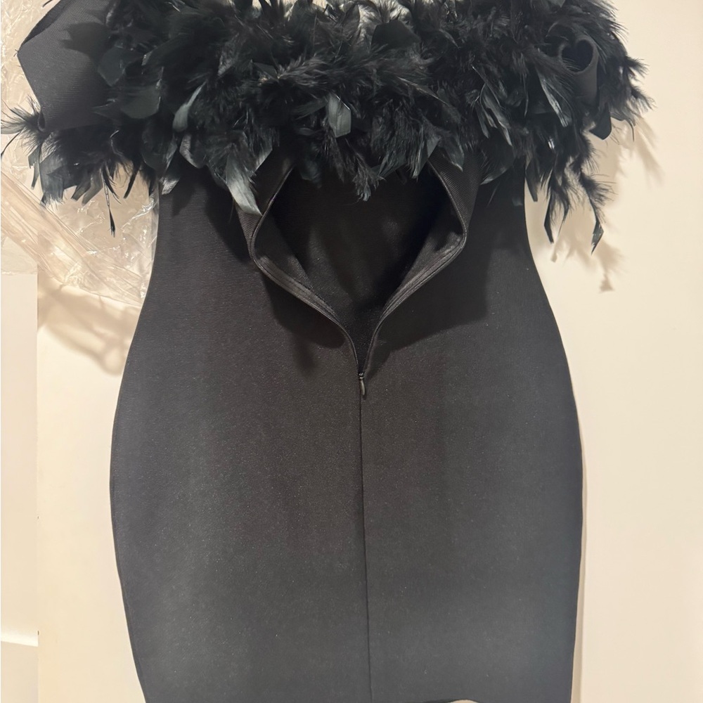 Black Feather Trim Dress - Picture 7 of 10